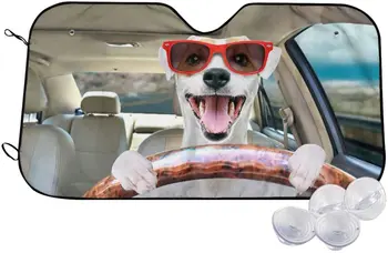 Забавная собака за рулем, солнцезащитный козырек на лобовое стекло для большинства автомобилей, внедорожников, грузовиков -блокирует ультрафиолетовые лучи, Солнцезащитный козырек-Складной Солнцезащитный козырек на переднее стекло автомобиля