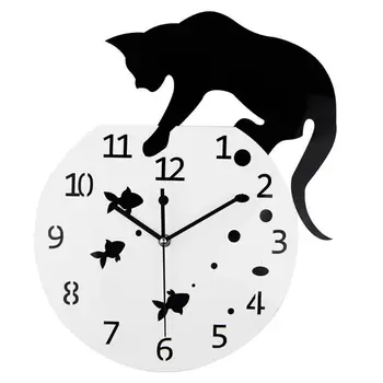 Акриловые настенные часы for Cat and Fishbowl для креативного оформления детской комнаты Прямая поставка