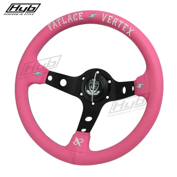 13-дюймовое кожаное розовое рулевое колесо JDM для универсального автомобиля, модифицированное Гоночное игровое рулевое колесо для дрифта