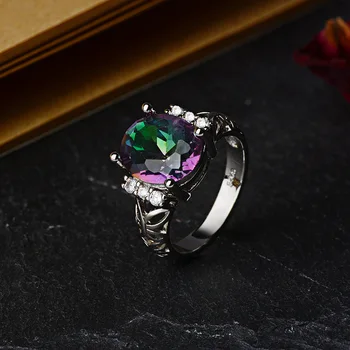 Новое кольцо с красочным камнем, европейская и американская индивидуальность, кольцо с радужным драгоценным камнем, женское