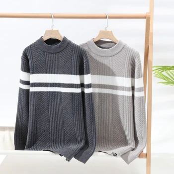 Зимний теплый мужской свитер 2023 года, свитер, утолщенный пуловер, классический свитер с длинным рукавом, мужской повседневный свитер с круглым вырезом 8268