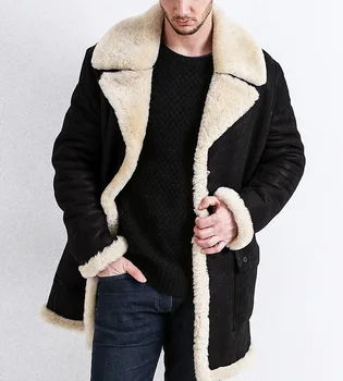 Оригинальная экологическая этническая мужская куртка из искусственной кожи, плюшевая куртка средней длины, персонализированная мужская теплая куртка с лацканами