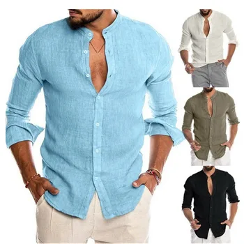 Новая мужская повседневная блузка, модная однотонная рубашка, Свободные топы, футболка с длинным рукавом, весна-осень, весенняя повседневная красивая мужская рубашка