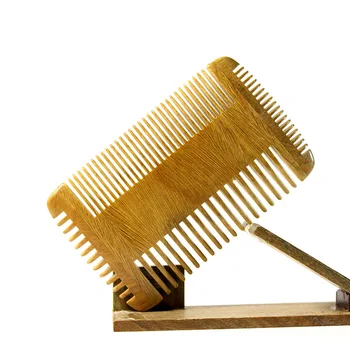 Расческа для бороды из зеленого сандалового дерева для мужчин / жесткая щетка для волос с мелкими зубьями