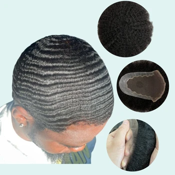 Бразильская Натуральная замена человеческих волос 6.5x9 Q6 Парик с волнистым кружевом 6 мм с задней частью из искусственной кожи для чернокожих мужчин