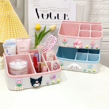 Настольная коробка для хранения Sanrio Cinnamoroll Kuromi Cosas Kawaii Cute Student Косметика Ювелирные Аксессуары Игрушки для хранения Подарков для девочек