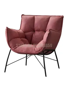 Приемная для отдыха в скандинавском стиле Офисный диван Сетка Красный Балкон для гостиной Одноместный стул для макияжа из железной ткани Lazy Bread