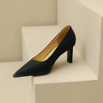 Женские туфли-лодочки на высоком каблуке с неглубоким темпераментом во французском стиле и заостренной подошвой Женская обувь Женская обувь на высоком каблуке (5-8 см)