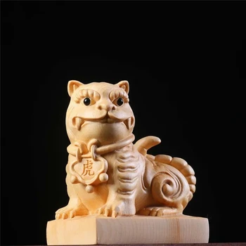 Самшитовая фигурка ручной работы из самшита 7 см, статуя животного, Домашний декор -Скульптура тигра