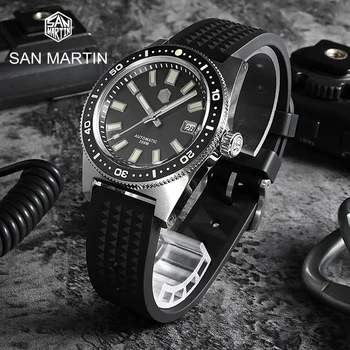 San Martin 41mm 62mas V4 Diver Мужские Часы NH35 Сапфировое Стекло Автоматические Механические Часы Дата 200 м Водонепроницаемые Светящиеся Relojes