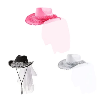 Ковбойская шляпа для невесты, девичник, свадебная ковбойская шляпа с вуалью для женщин, помолвка, принадлежности для свадебного душа, прямая поставка