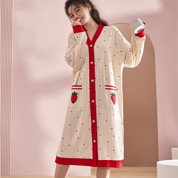 Платье для сна для женщин Женская пижама с мультяшным принтом Длинная ночная рубашка Пижама с мультяшным рисунком 2023 Осень Зима Кардиган для сна Женская одежда