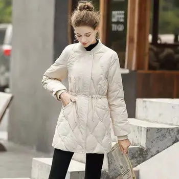Осенне-зимний бейсбольный костюм, женское белоснежное Корейское хлопчатобумажное пальто средней длины для пригородных поездок, тонкая куртка, Легкая новинка