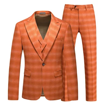 Оранжевый мужской костюм 2023 года, комплект для шафера, деловой приталенный свадебный костюм для жениха, комплект из трех предметов