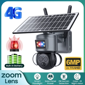 PTZ-камера с 6-мегапиксельным 12-кратным зумом, наружное двустороннее аудио, 4G SIM-камера, камера безопасности для дома с удлинительным кабелем, камера на солнечной энергии для фермы