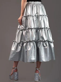 Женская юбка миди трапециевидной формы, украшенная блестками - гламурная многослойная юбка в складку с переливами для создания ослепительного образа