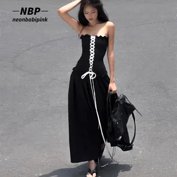 Длинное платье-топик NEONBABIPINK на шнуровке Y2k Fairycore, Черные Платья Трапециевидной формы для Женщин 2023, Модные Vestidos N33-CI28