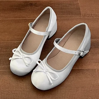 2023, Весенне-осенняя обувь Mary Jane, модные туфли на среднем каблуке с круглым носком, женские элегантные уличные туфли-лодочки