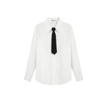 Женская белая рубашка в академическом стиле с длинными рукавами Весна Осень Шикарный модный женский однобортный тонкий свободный кардиган