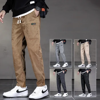 Осенне-зимняя корейская версия трендовых мужских брюк, теплые узкие прямые брюки, вельветовые мужские брюки, длинные брюки, повседневные брюки
