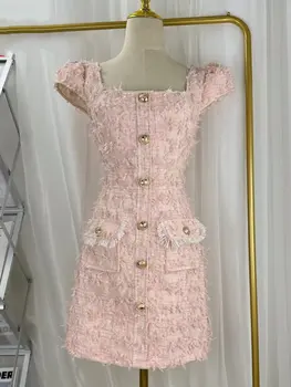 Высококачественные Французские роскошные ароматные твидовые платья с кисточками для женщин 2023, Корейское милое модное летнее платье для вечеринок, Vestidos