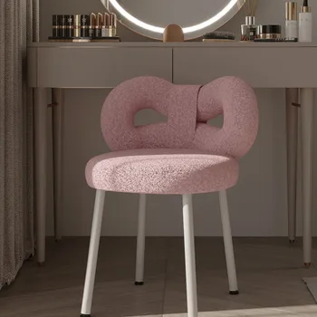 Дизайнерское кресло для макияжа в кремовом стиле, современный простой стул для спальни с бантиком из овечьей шерсти, комод, стул с милым бантиком на спинке, туалетные стулья