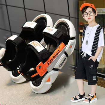 Летние пляжные сандалии для мальчиков, модные детские нескользящие студенческие спортивные сандалии с мягкой подошвой, новинка 2023 года, детская повседневная обувь в корейском стиле для малышей