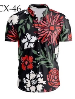 Модная мужская блузка с коротким рукавом, летняя женская повседневная рубашка с отложным воротником и принтом на пуговицах, новинка 2023 года, уличные рубашки, топы.