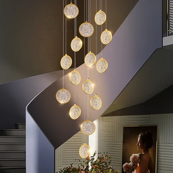 Современные люстры для гостиной - это Простые и Атмосферные Двухэтажные Подвесные Линейные фары Nordic Led Stair Ring Chandelier