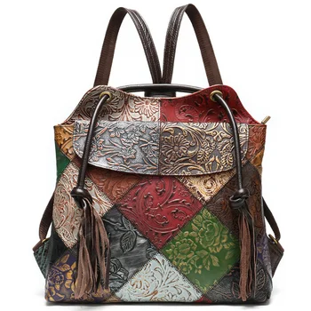 2024 Новый дизайн Женский рюкзак Сумка через плечо двойного назначения из натуральной кожи Женская Богемия Для девочек Школьные путешествия