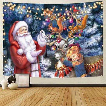 Санта Клаус, рождественская елка, рождественский лось Рождественское фоновое украшение гобелен Рождественское домашнее фоновое украшение гобелен