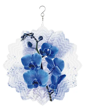 Акварельный синий цветок Фаленопсис Уличный Ветряной колокольчик Сад Подвесной домашний декор из нержавеющей стали 3D вращающийся ветряк