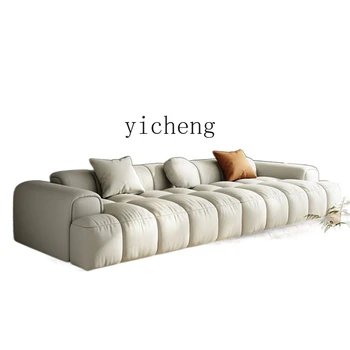 Кожаный диван XL для гостиной, прямой ряд, трехместный, Слоеный, квадратный, пуховые облака