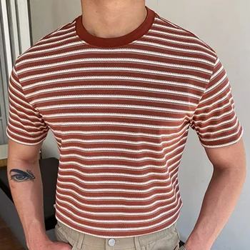 Мужская футболка с коротким рукавом, летняя новинка, красные полосы, удобные, большие размеры, короткие рукава