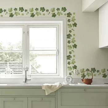 Самоклеящаяся декоративная наклейка на стену с зелеными листьями / Обои для гостиной из зеленого ротанга для спальни / Домашний декор