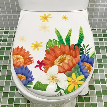 Декор для туалета с цветочным рисунком, наклейка для туалета Floral Delight, Самоклеящаяся наклейка для ванной комнаты, декор крышки унитаза яркими цветами