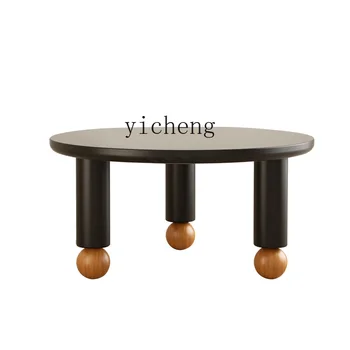 XL Маленький журнальный столик из массива Дерева, круглый Чайный столик, Дизайнерская модель Гостиной, Черный Чайный столик