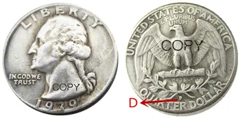 Копировальная монета Вашингтонского квартала 1939 года выпуска, Покрытая Серебром, США