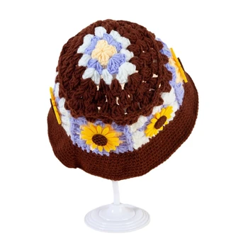 Вязаная крючком панама Sweet Girl, женская Рыбацкая кепка с цветочным рисунком, повседневная летняя солнцезащитная шляпа для женщин-подростков R7RF
