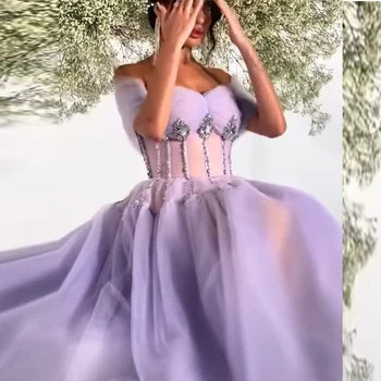 2023 Милое Роскошное Элегантное Тюлевое вечернее платье Фиолетового цвета для выпускного вечера