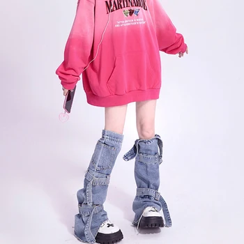 2023 Kawaii Acubi/ Модные Гетры Y2k, Женская Уличная одежда, Бандажные Джинсовые Сапоги, Гетры Для девочек, Японские Длинные Носки до колена