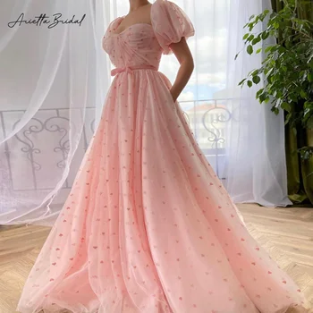 Arietta Baby Розовые пышные тюлевые Макси-платья для выпускного вечера, свадебные платья трапециевидной формы с короткими пышными рукавами, вечерние платья
