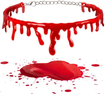 1ШТ Ожерелье с каплями крови от страха перед Хэллоуином, Зубы вампира, Красные Чокеры с каплями крови, реквизит для ужасов на Хэллоуин, украшения своими руками