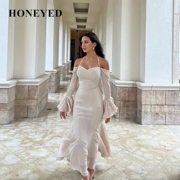 Honeyed 2023 цвета слоновой кости, сексуальные платья для выпускного вечера в стиле русалки с длинными рукавами, шифоновое платье длиной до щиколоток, для женщин, вечернее платье