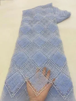 2023 Высококачественная кружевная ткань ручной работы, расшитая бисером, Франция, пайетки, вышивка бисером, Нигерийская свадебная сетка, кружевная ткань для шитья QF0892