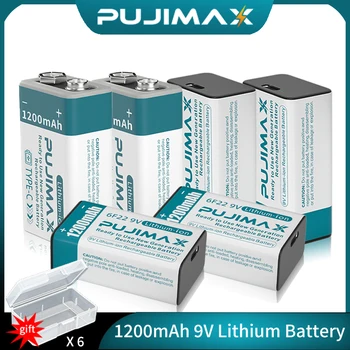 PUJIMAX 9V 6F22 Аккумуляторная Батарея Емкостью 1200 мАч Type-C, Заряжающая Литий-ионный Аккумулятор Со Светодиодной Подсветкой, Умный Дисплей Состояния зарядки, Прочный