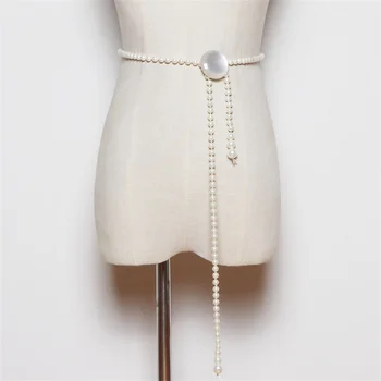 2023 Корейская модная Жемчужная поясная цепочка для платьев, женский элегантный жемчужный пояс в простом стиле для свитера