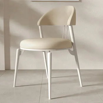 Переносной обеденный стул в скандинавском кремовом стиле со спинкой Современный простой стул для спальни Легкий Роскошный обеденный стул Кожаный обеденный стул