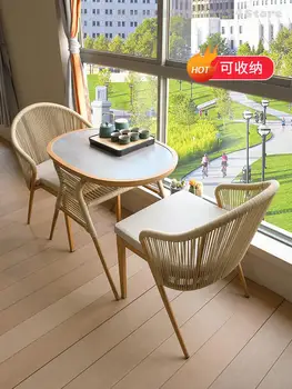 Сборка мебели для балкона, Небольшой семейный чайный столик из тростника, Заказной чайный столик для отдыха из трех частей, чтобы разместить столики для небольшого пространства
