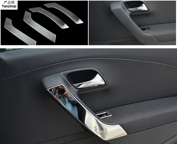 4 шт./лот, автомобильные наклейки, внутренняя дверь из нержавеющей стали, поручень, крышка подлокотника, украшения, блестки для Volkswagen VW POLO 2011-2017